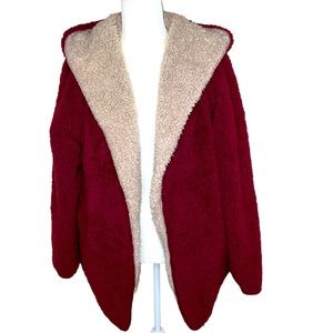 Love & Joy Sherpa Hooded Teddy Coat with pockets Maroon & Tan Size:Large
